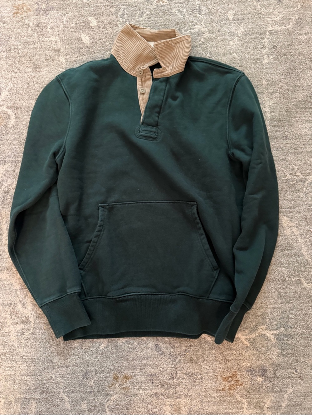 J. Crew Dark Green Crewneck Sweatshirt with Tan Corduroy Collar